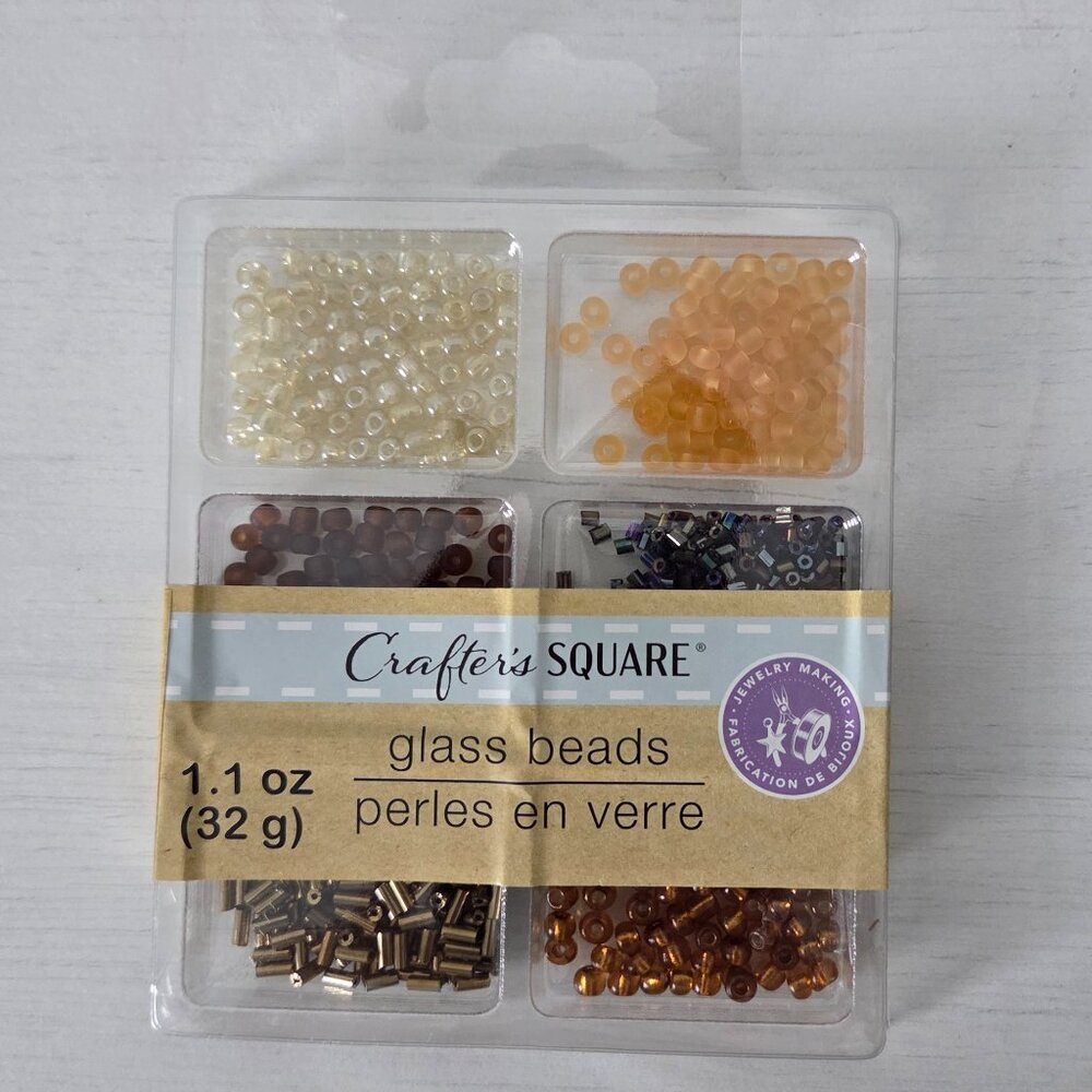 NEW Crafter's Square Glass Beads Brown 1.1 oz New in Sealed Box